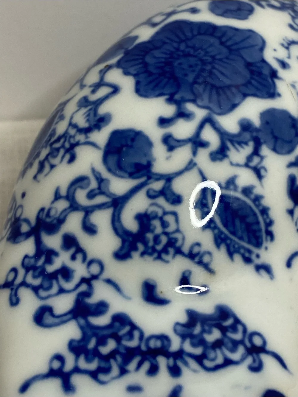 Blue White Porcelain Reclining Cat Figurine Chinosoire Floral Ceramic
